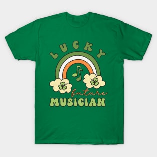 Lucky Future Musician for Kids, St. Patricks Day Kids Gift, Future Musician, Lucky Shamrock, Rainbow Lucky Future Musician Kids T-Shirt